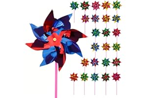 JOHOUSE 100PCS Plastic Rainbow Pinwheels for Kids - Party Favors, Garden Yard Decorations, DIY Crafts, Bird Deterrent for Outside Windmills