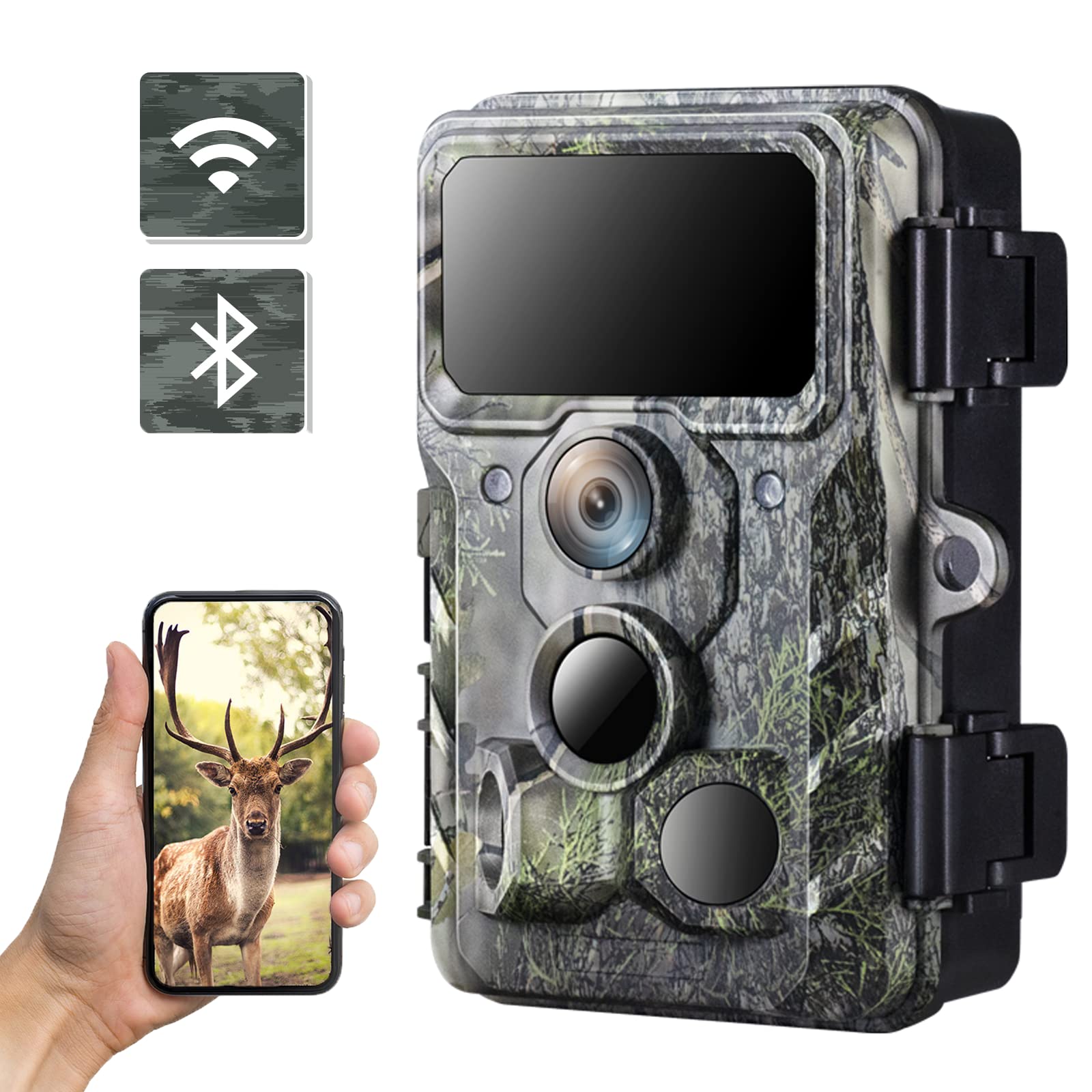 EYETOO Wildlife Camera WiFi 4K 30MP, Wildlife Trail Camera with Night Vision 3 PIR 0.2s Trigger Speed IP66 Waterproof Hunting Camera for Garden Wild Monitoring, Green