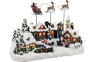Kurt Adler C5605 Battery Operated Musical LED Village with Santa and Deer, 11-Inch