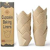 Bake Choice Nordic 75GSM Paper 200pcs Natural Tulip Cupcake Liners for Baking Cups, Unbleached EU Parchment paper Tulip Muffin Liners, Cupcake Wrapper for Party, Christmas