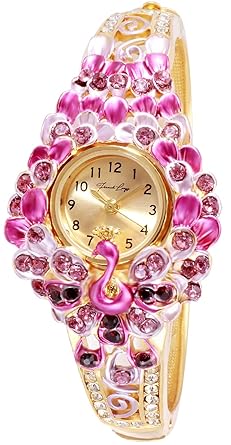 Mermaid Queen Wine Pink Gold Studded Ethnic Party Wear Bracelet Watch