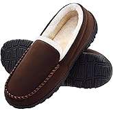 FLYFUPPY Mens Moccasin Slippers Memory Foam Slippers Warm Plush Fluffy Indoor/Outdoor House Shoes