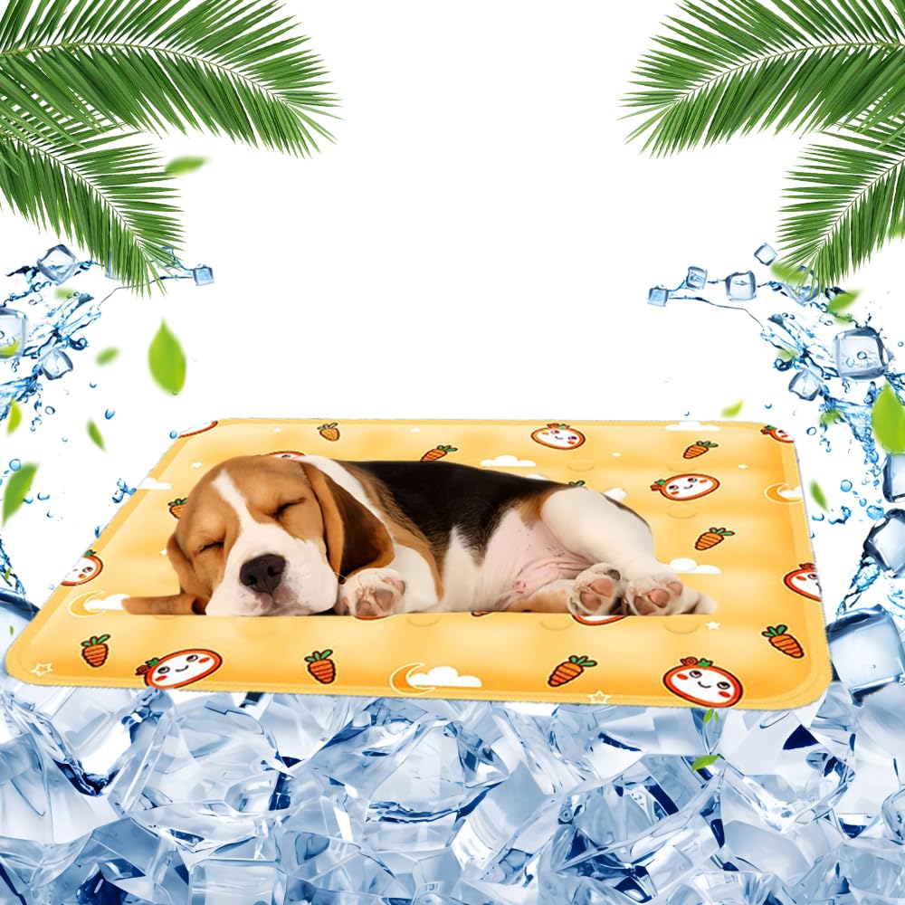 FFTANXS Dog cooling ma ts 40 X 50cm,Cooling m at for dogs,Coolin g mat,Pet cooling ma t,Non-toxic Gel,Scratch-resistant,Suitable for small dogs and cats,Cool mat perfect for hot summer day(Yellow)