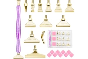 MUITOFELIZ 22PCS DIY Diamond Art Pen Painting Tool Set - Metal Threaded Tip Accessories Gem Resin Dotting Pen Supplies Kit (Purple Pen + 12 Tips + 9 Dotting Clay)