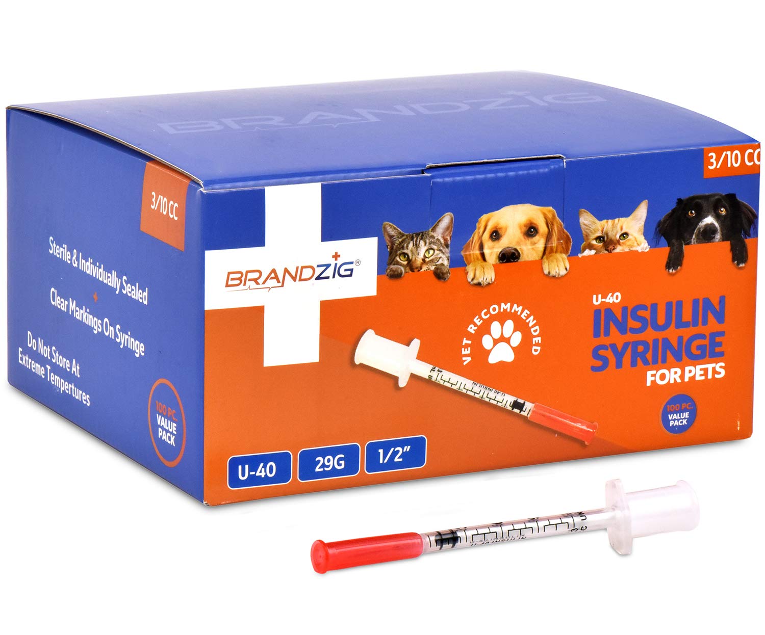 Brandzig U-40 Pet Insulin Syringes 29G