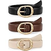 JASGOOD 3 Pack Women Belts for Jeans Pants Ladies Leather Waist Belt Casual Fashion Trend Belt for Women with Gold Buckle
