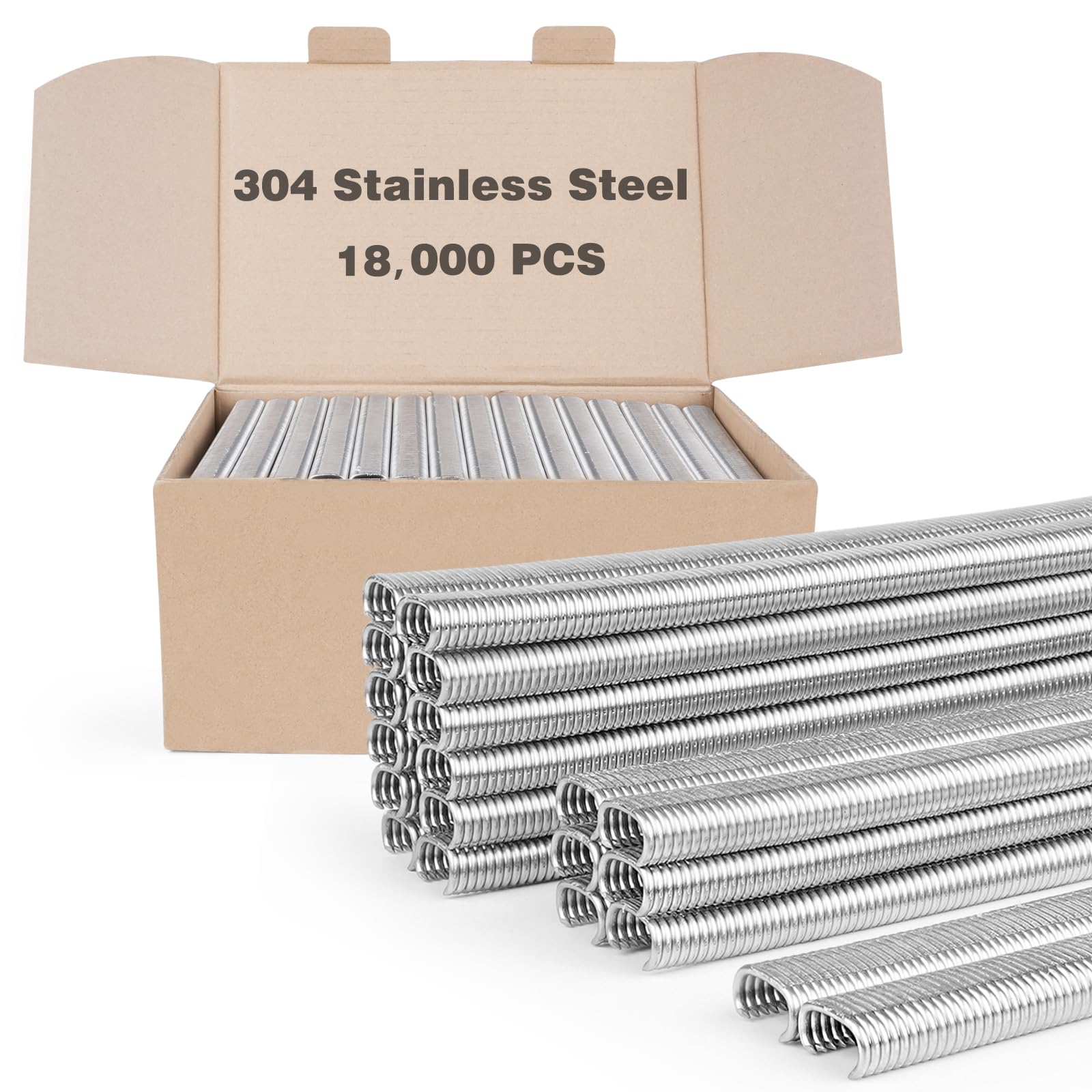 China-top Silver 16 Gauge 304 Stainless Steel Hog Ring Staples, 12.5mm Crown, 18,000PCS/Pack, Wire Fencing Staples for Wire Cages, Fencing, Fastening