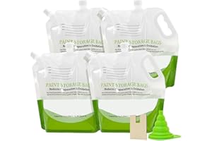 NEJUATY 4 Pcs Paint Storage Pack Bags, 1.2L Reusable Paint Saver Bags with Funnel for Leftover Water Based Paint, Airtight Pouches for Easy Mixing & Dispensing for Home DIY Professional Painters