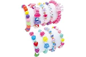 SIELEVIN 9 PCS Cute Kids Bracelets for Girls Pink LOVE Beaded Bracelets Little Girls Costume Jewelry Princess Party Favors Pretend Play Birthday Easter Christmas Valentines Toddler Jewelry