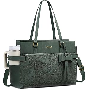 LOVEVOOK Work Tote for Women, PU Leather Laptop Bag with Large Cup Holder | Waterproof, Fits 15.6-Inch Laptop, Business Brief