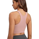ODODOS Racerback Tank Bra for Women High Neck Non Padded Medium Support Sports Bra Workout Yoga Crop Tops