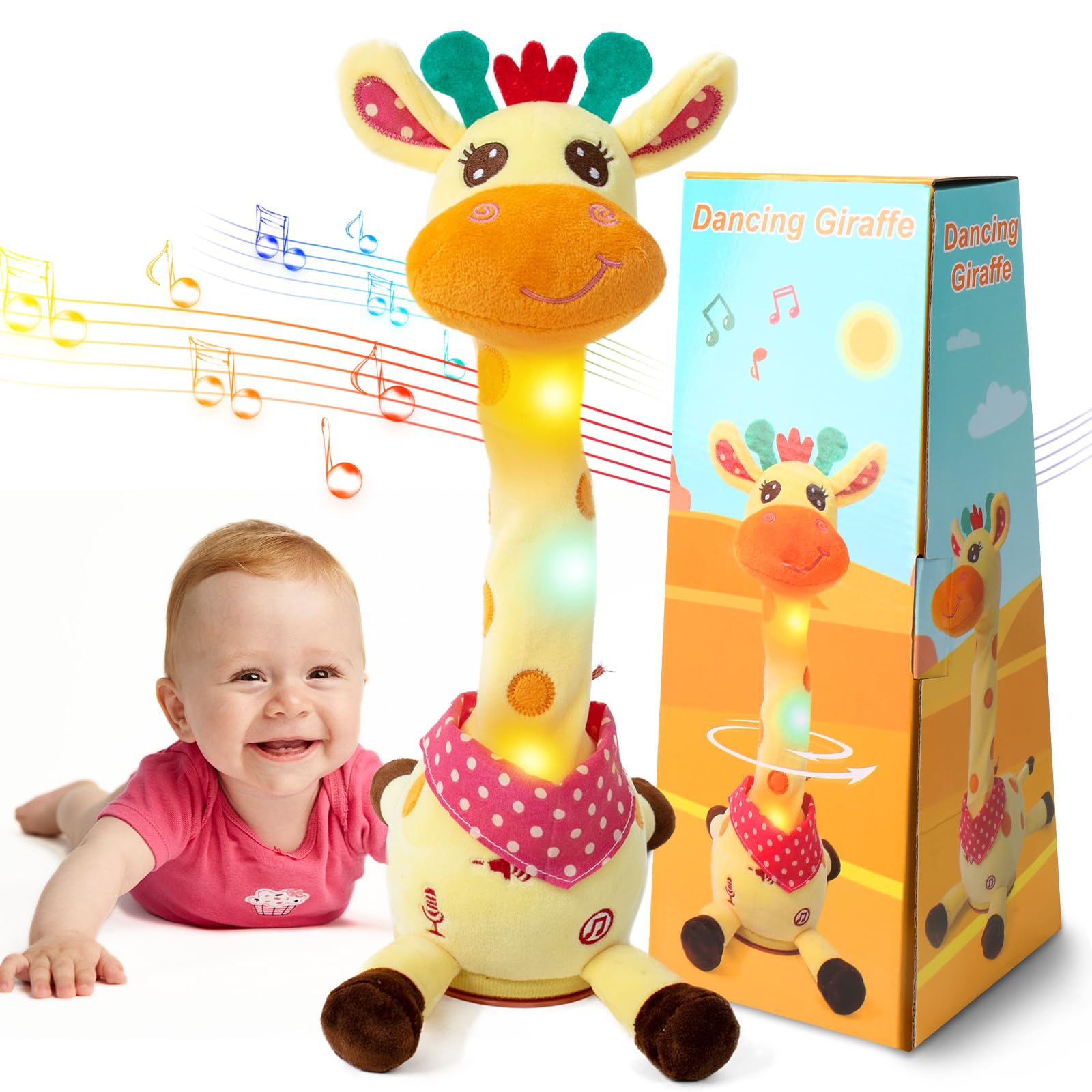 Photo 1 of Emoin Dancing Talking Giraffe Baby Toy, Adjustable Volume Baby Giraffe Toys Singing 10 Children's Songs Singing Mimicking Recording Repeating What You Say for Toddlers