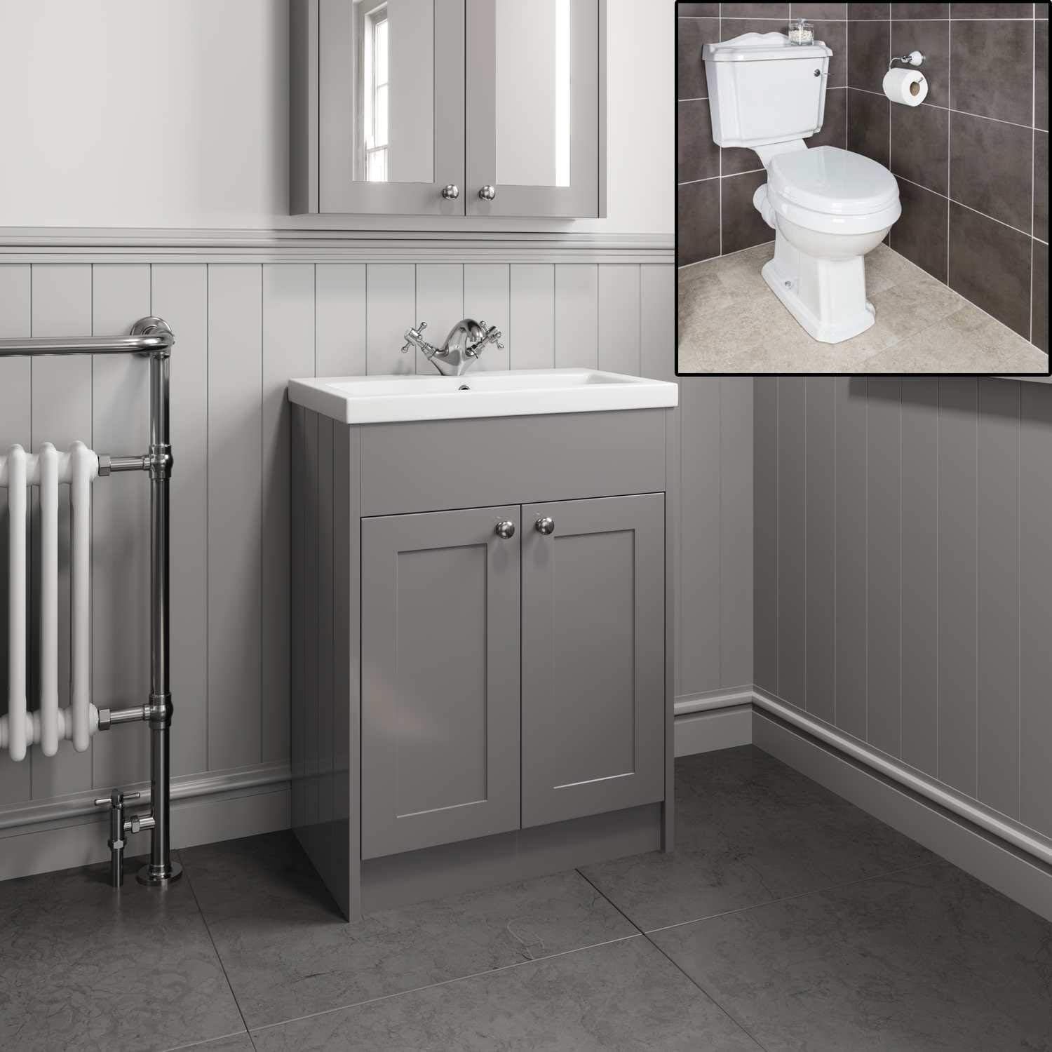 Aurora Traditional Grey Bathroom Basin Sink Vanity Unit 600mm Classic Close Coupled Toilet Amazoncouk Home Kitchen