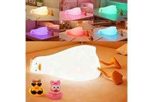 FAMIDUO Cute Duck Night Light with Color Changing, APP/Tap Fun Lying Flat Duck Lamp with Rubber Duck Gift,Soft Silicone Nursery Nightlight,Dimmable/Timing Bedside Lamp,White Elephant Xmas Gifts for Baby Kids