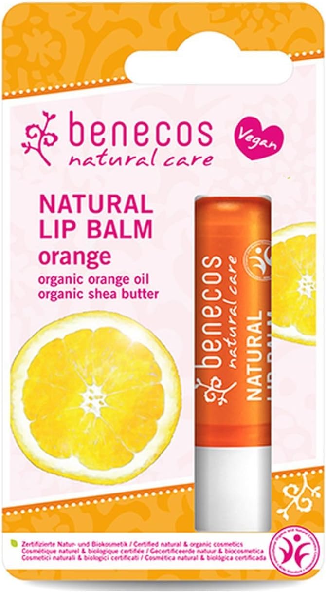 2 x Benecos Natural Lip Balm Orange 4.8g - Organic Shea Butter, Vegan, BDIH