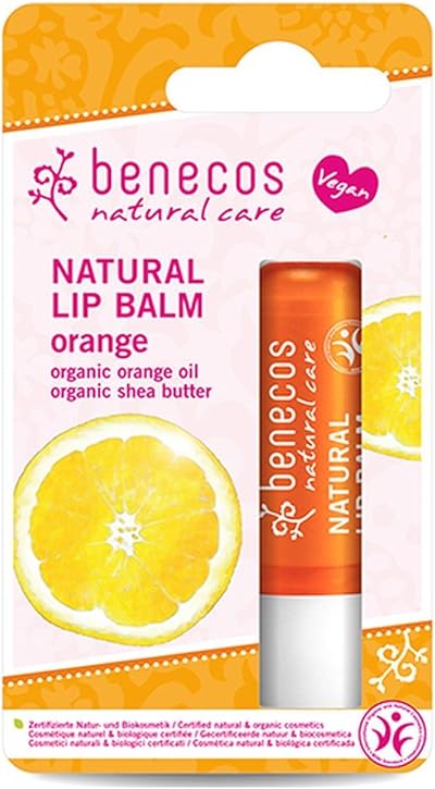 2 x Benecos Natural Lip Balm Orange 4.8g - Organic Shea Butter, Vegan, BDIH
