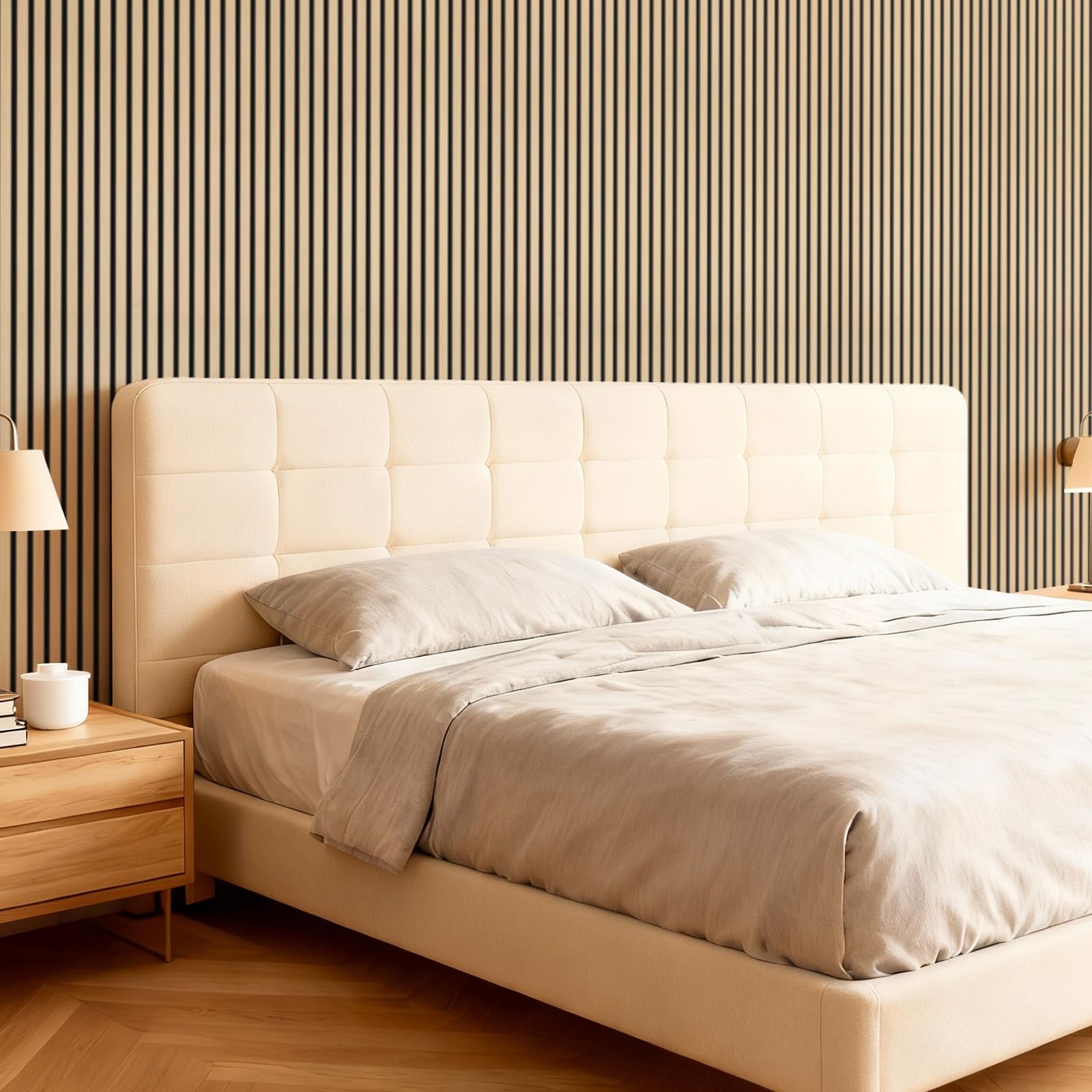 TONOR Akustikpaneele holz, 10 Stück 120x60 cm - 7.2m² Wandpaneele holz Holzpaneele wand als Schallschutzplatten, Wandverkleidung Holzoptik für Wanddeko Wohnzimmer, Büro, Küche, Eiche 9