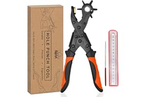 Adorox Heavy Duty Quality & Professional Design Revolving Hole Punch Pliers Kit – with Steel Ruler & File, Puncher with 6 Hole Sizes for Belts, Watch Straps, Saddles, Shoes & DIY Crafts