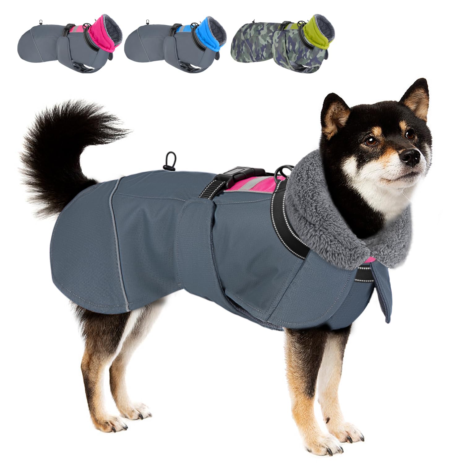 SlowTon Dog Coat - Waterproof Adjustable Fleece Dog Turtleneck Jacket with Collar and Drawstring - Reflective Winter Pet Clothes for Medium Large Dogs in Cold Weather — image 1
