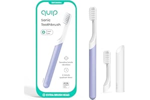 quip Sonic Toothbrush for Adults with Timer - Includes Extra Brush Head and Travel Cover Mount - Electric, Soft Bristle Refill Head, Plastic Handle, 3 Month Battery Life - Travel Toothbrush - Lavender