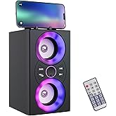 Portable Bluetooth Speaker with TWS, Lights, Remote Control and Phone Holder,Multiple Inputs for Music Playback,20W Wireless Subwoofer, TF Card Slot, USB Port, AUX Input, Type C Cable