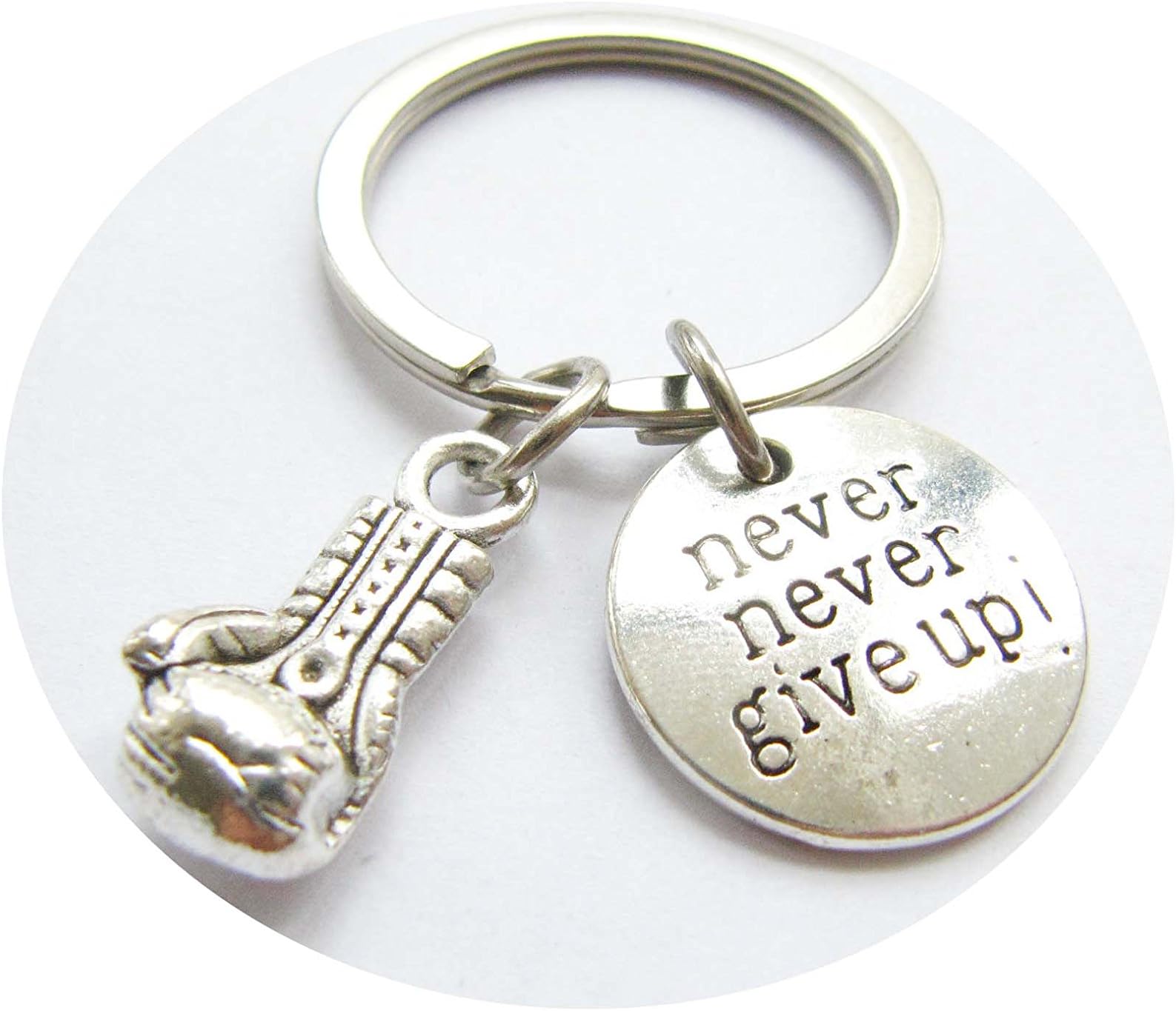 Boxing Gloves Key Chain, Never Give Up Charm Keyring, Boxing Mitts Gym Gifts