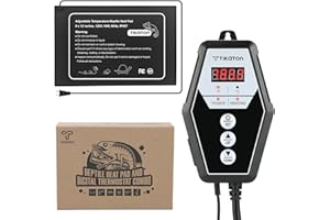 Tikaton Reptile Heating Pad and Digital Thermostat Combo Set, Under Tank Heater for 10-20gal/30-40gal Tank, Terrarium Heat Mat for Turtle/Snake/Lizard/Frog/Spider/Plant Box