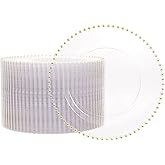 supernal 100 Pieces Clear Plastic Plates, 10 Inch Elegant Disposable Plates with Gold Rim, Heavy Duty Plastic Dinner Plates for Party, Wedding and Birthday