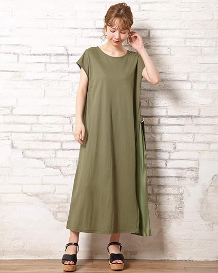 Amazon Co Jp イング Ingni 接触冷感サイドプリーツ ワンピース 1191 カーキ M 服 ファッション小物