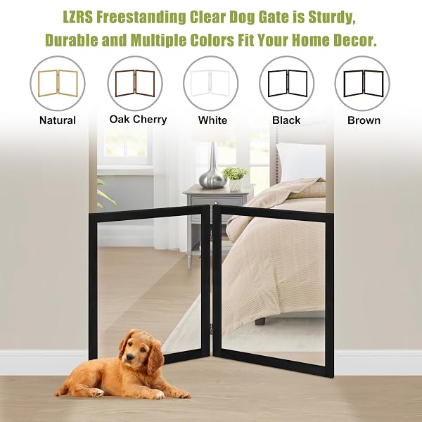LZRS CLEAR DOG GATE FOR INDOOR USE – TRANSPARENT PET FENCE WITH SOLID HARDWOOD AND PLASTIC BOARD, STYLISH & DURABLE FREESTANDING PET GATE FOR DOORWAYS, STAIRS AND HALLWAYS-2 PANEL BLACK