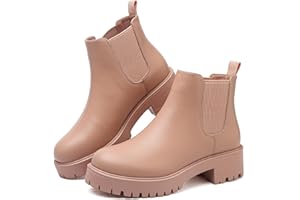 BKWHDAY Girls' Fall Chelsea Boots – Water-Resistant Ankle Boots (Black/Brown/Apricot/Pink)