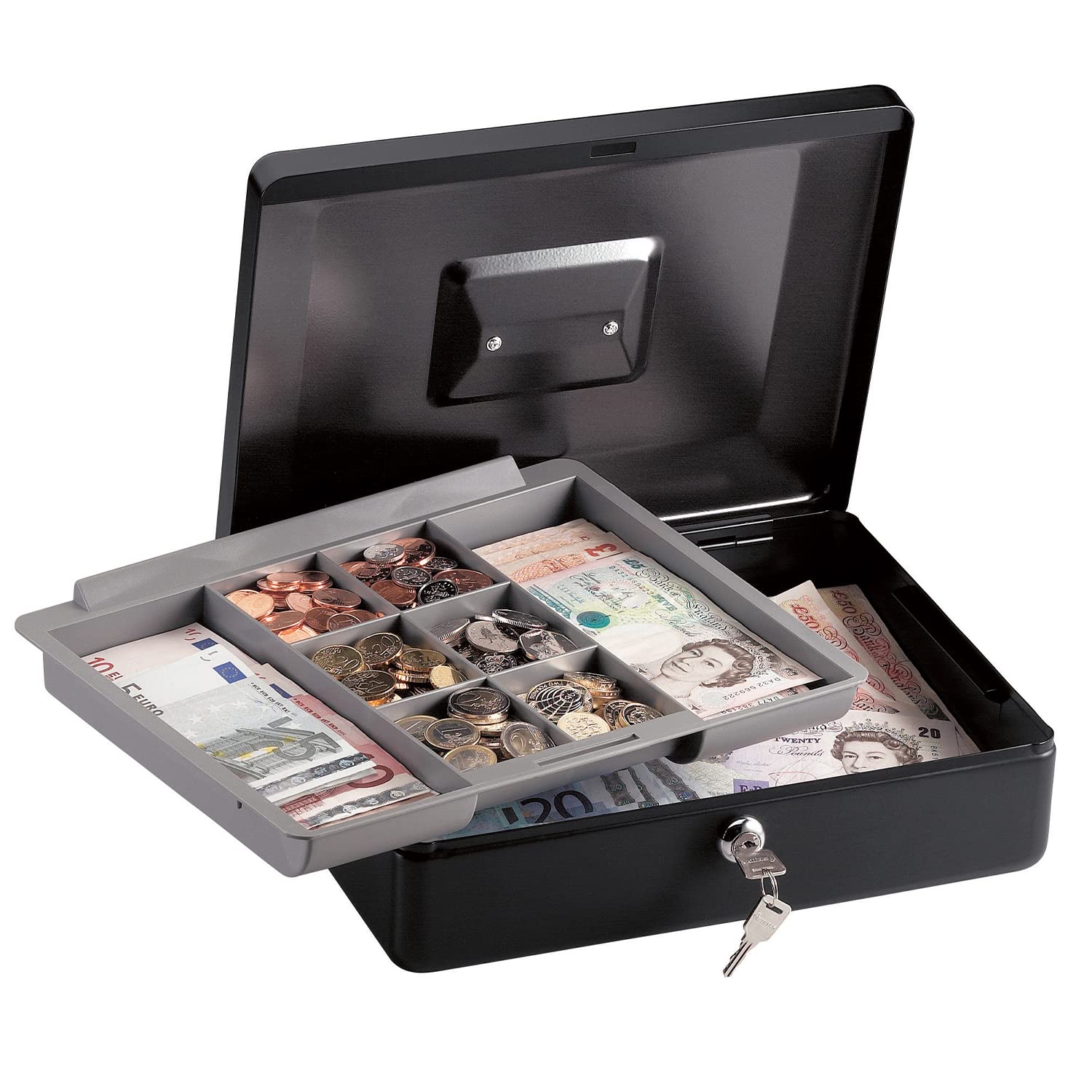 MASTER LOCK Cash Box [Key] [Money Tray] [Handle] CB-12ML - Secure and Organize Coins, Cheques, Receipts and More