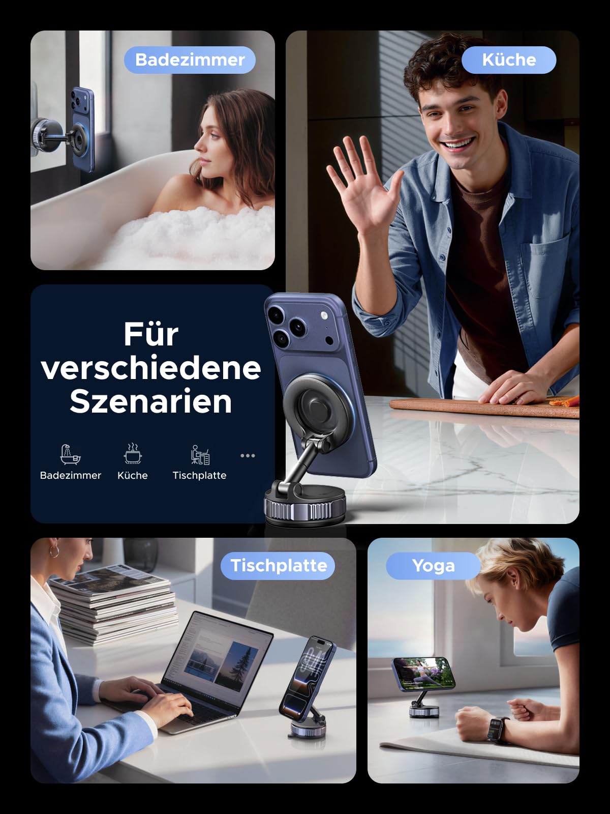 UGREEN Handyhalterung Auto für Magsafe Autohalterung, Handy Halterung Auto mit Vakuum Saugnapf & N52 Magnete 360°Drehbar ohne Kleber mit Einem Grundpolster Kompatibel mit iPhone 17 16 15 14 Pro Max 9