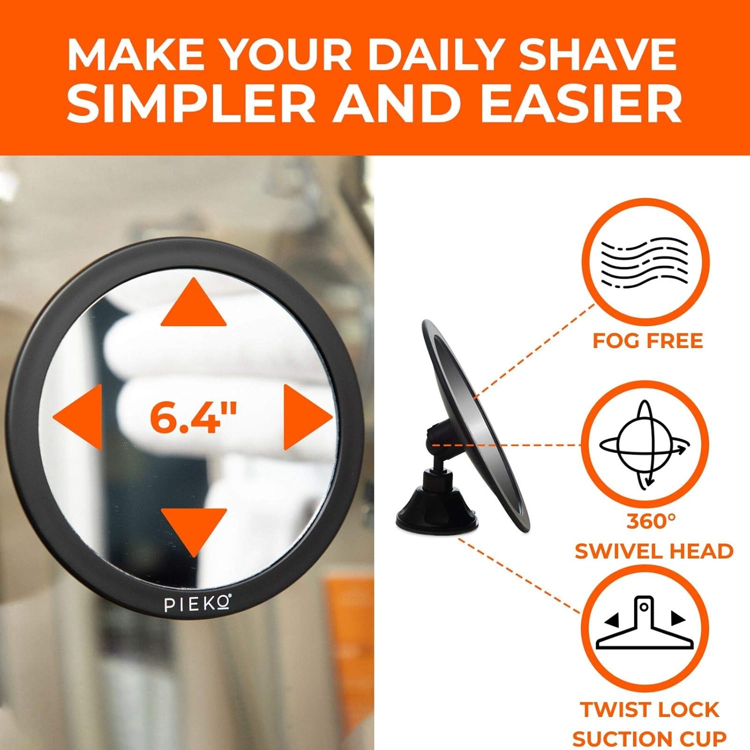 PIEKO Fogless Shower Mirror for Shaving - Fog Free, Shatterproof with Strong Twist Lock Suction Cup, Flexible 360 Swivel Head, Matte Black - Fogless: Kitchen & Dining