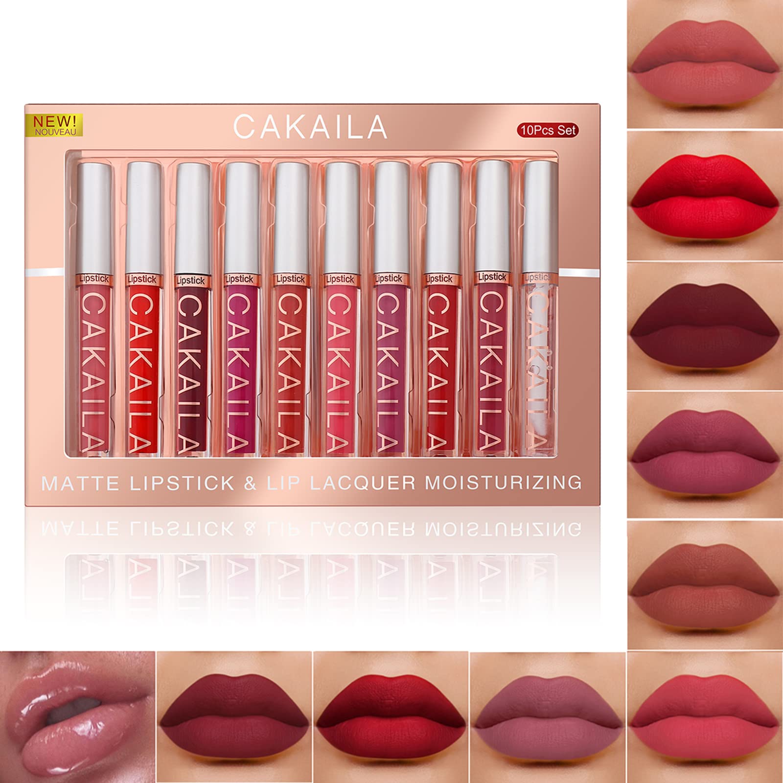 Matte Lipstick Set, Lip Gloss Makeup Kit, 9 Pcs Matte Lip Gloss Liquid Lipstick + 1Pcs Lip Plumper Makeup Set, Waterproof Long Lasting Moisturizer Professional Lips Balm Makeup, Makeup Gift Set(02)