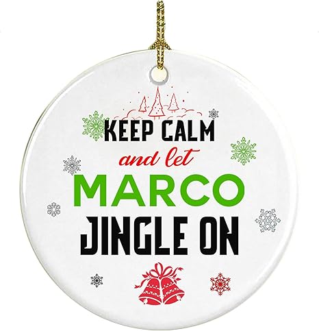 Regali Di Natale Per La Famiglia.Decorazione Per Albero Di Natale Keep Calm And Let Marco Jingle On Regali Per La Famiglia Migliore Amico Ornamento In Ceramica 7 6 Cm Bianco Amazon It Casa E Cucina