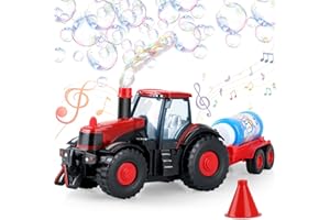 Britik Tractor Bubble Machine for Kids 3 4 5 6 Years Old Boys: 2 in 1 Farm Tractor Toy Automatic Bubble Blowing with Lights & Sounds, Indoor Outdoor Toys for Toddlers, Ideal Gifts for 3-8 Year Olds
