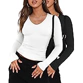 IWD 2 Pack Womens Long Sleeve Shirts V Neck Casual Basic Slim Fitted Y2k Tops 2026 Fashion Going Out Outfits