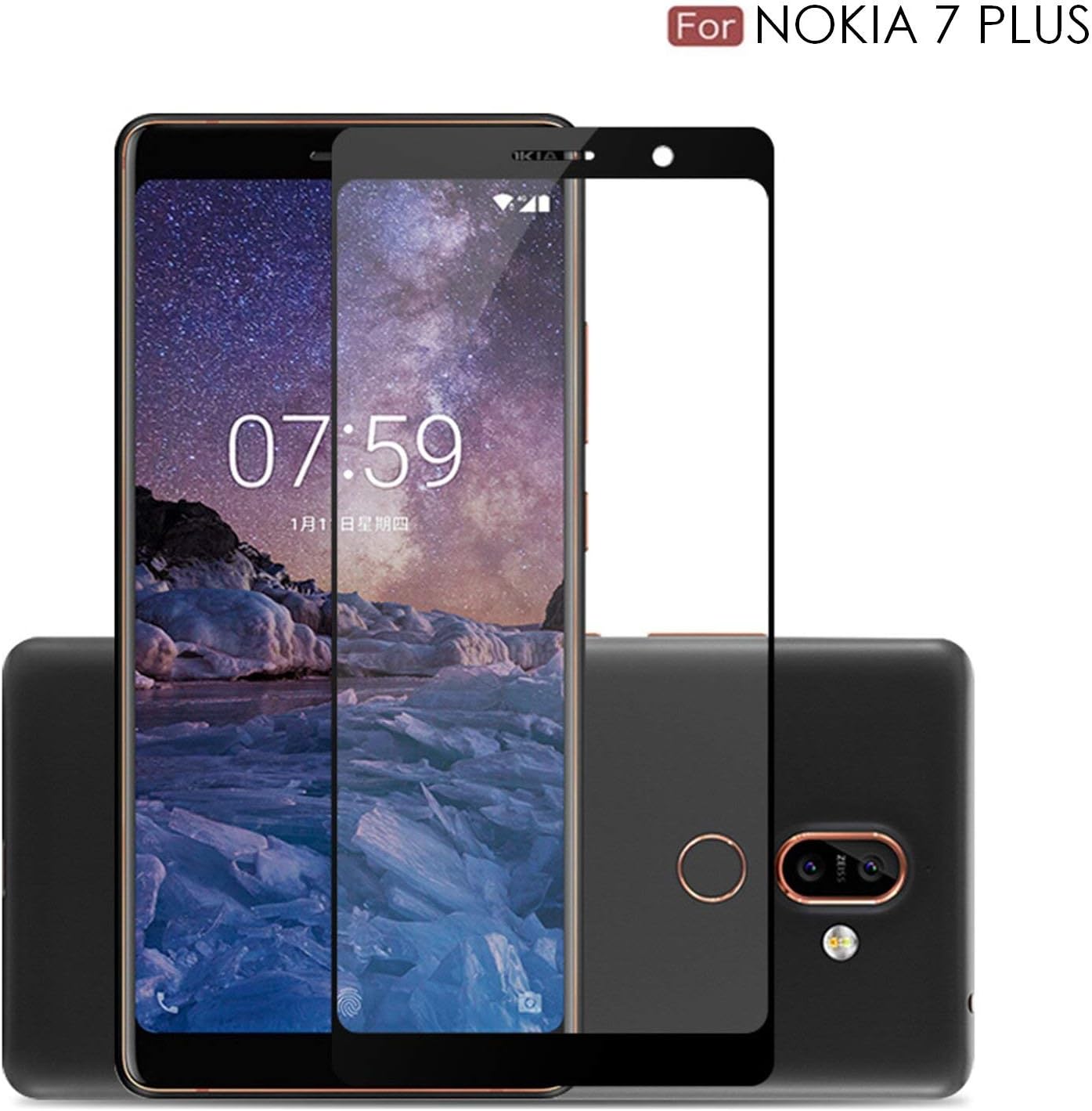 Croiky illuxi Full Glue 5D Tempered Glass Screen Protector for Nokia 7 Plus (Black)