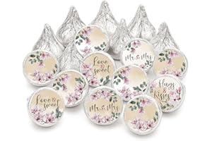 Mr. Mrs. Hugs and Kisses Wedding Candy Stickers by Adore By Nat - Love is Sweet Floral Party Favor Labels Fit Kisses with Mag