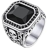 Richsteel Skull Black Onyx Ring for Men Retro X Bone Thumb Band Ring Punk Jewelry Custom Gift for him (Personalized Red/Blue/Green Stone)
