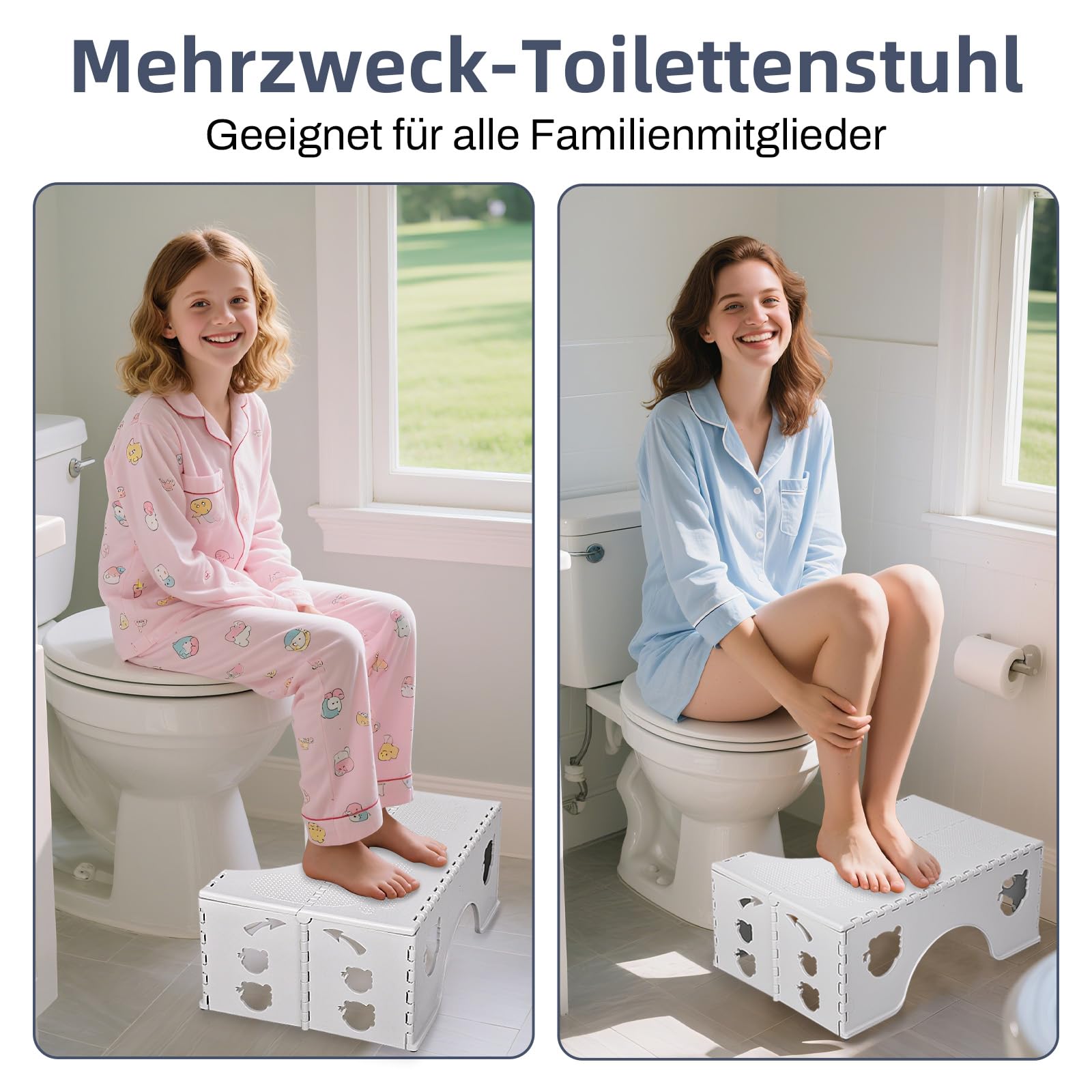 Klappbarer Toilettenhocker Erwachsene Weiß Platzsparend | WC Tritthocker Faltbar Fußhocker für Klo | Stuhlgang Hocker für Toilette Bad Komfortables Design 5