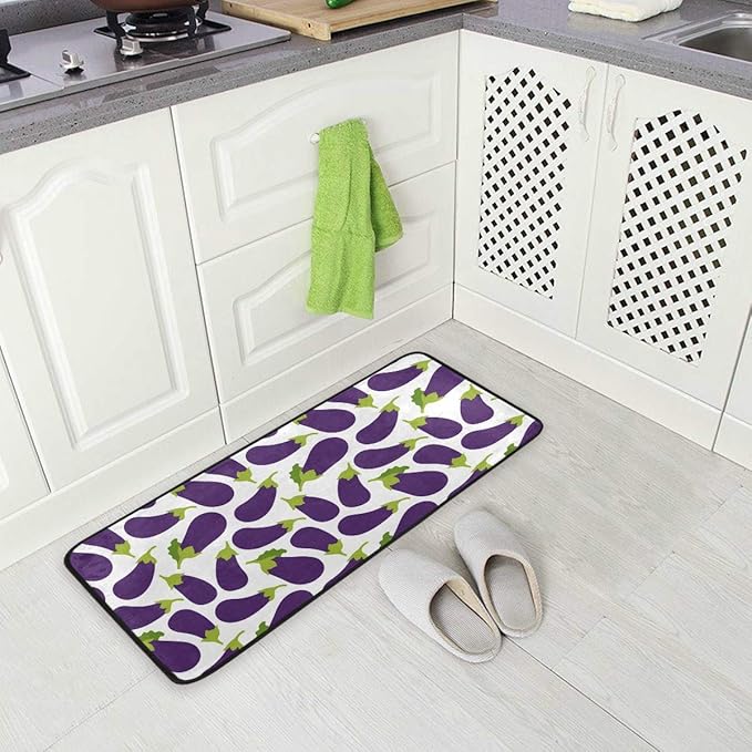Mnsruu Kitchen Mat Eggplant Purple Pattern NonSlip Backing Doormat