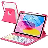EAMPANG Case with Keyboard for iPad A16 11th 10th Generation 11/10.9 inch,Rainbow Backlit Detachable Keypad Rotatable Magnetic Cover with Pencil Holder for iPad 11 2025 10 Gen 2022 Watermelon Red