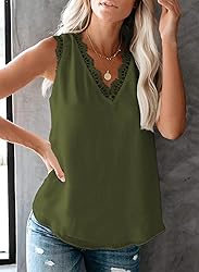 VIISHOW Women's V Neck Lace Trim Tank Tops Casual