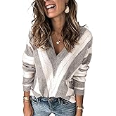 Necooer Womens Sweater Pullover Casual Long Sleeve Crewneck Color Block Pullover Knit Sweater for Women