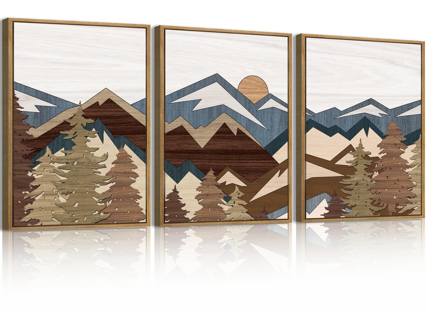 Photo 1 of BINCUE Framed Mountain Wall Art Boho Landscape Wall Decor Mountain Artwork for Office Living Room Bedroom 12" Lx16 W Set of 3