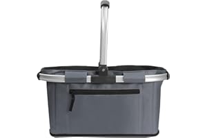 Picnic Basket, SIYUAN Shopping Basket with Handle 22L Collapsible Grocery Basket Portable Folding Basket for Travel Camping Reuasble Market Bag, Grey