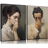 Funny Bathroom Wall Art Black and White Humor Toilet Wall Decor Pictures Amusing Lady Man Covering Nose Canvas Prints Vintage Mid Century Classical Oil Painting Poster Funny Canvas Gift Framed 8x10in