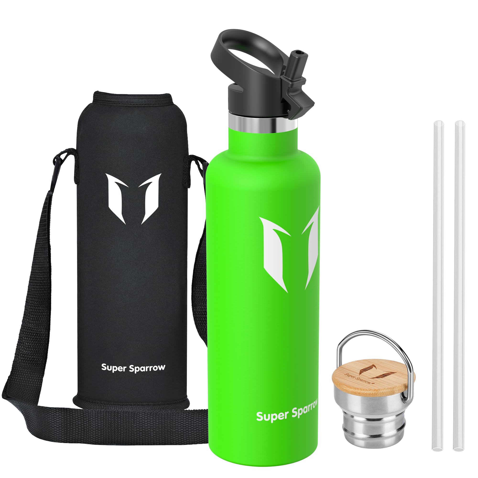Super Sparrow Water Bottle Stainless Steel - 1000ml - Insulated Metal Water Bottles - Standard Mouth Flask - BPA Free - Straw Bottle for Work, Gym, Sports - 2 Lids